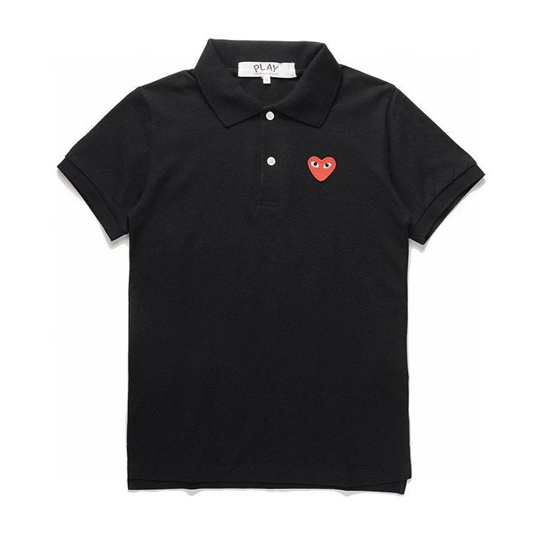 Rei Kawakubo T-shirt Top Version polo Embroidered Red Heart Lapel T T-shirt Half Sleeve Men and Women Star Loose