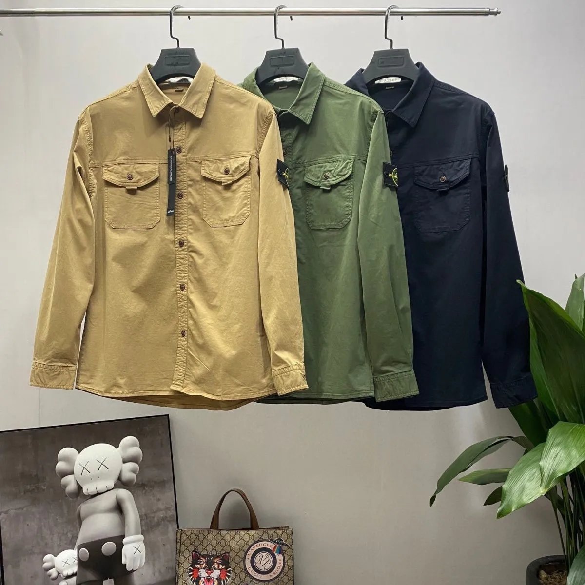 Stone Island Jackets Coats American Workwear Wind High Street Pure Color All-Matching Washed-out Vintage Pocket Pure Cotton Coat Shirt