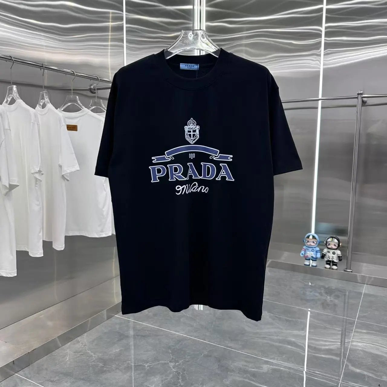 PRADA T-shirt Chest Letter Print logo round Neck Short Sleeve25ss New pure cotton T Unisex T-Shirt OS Loose Fit Base Shirt Top Half Sleeve T-Shirt