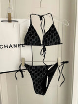 Gucci Swimsuit Full Jacquard Print logo Bikini Two-Piece Swimsuit Sexy Small Chest Gathered Beach Pool Vacation Hot Spring Backless White Women's Swimwear