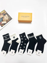 Louis Vuitton LV Sock 【a Box5Double】Classic Letters logo Breathable and Stylish Pure Cotton Mid-Calf Socks25ss New Cotton Socks Spring Summer Autumn Sports Casual Versatile Business Thin Deodorant Sweat-Absorbing