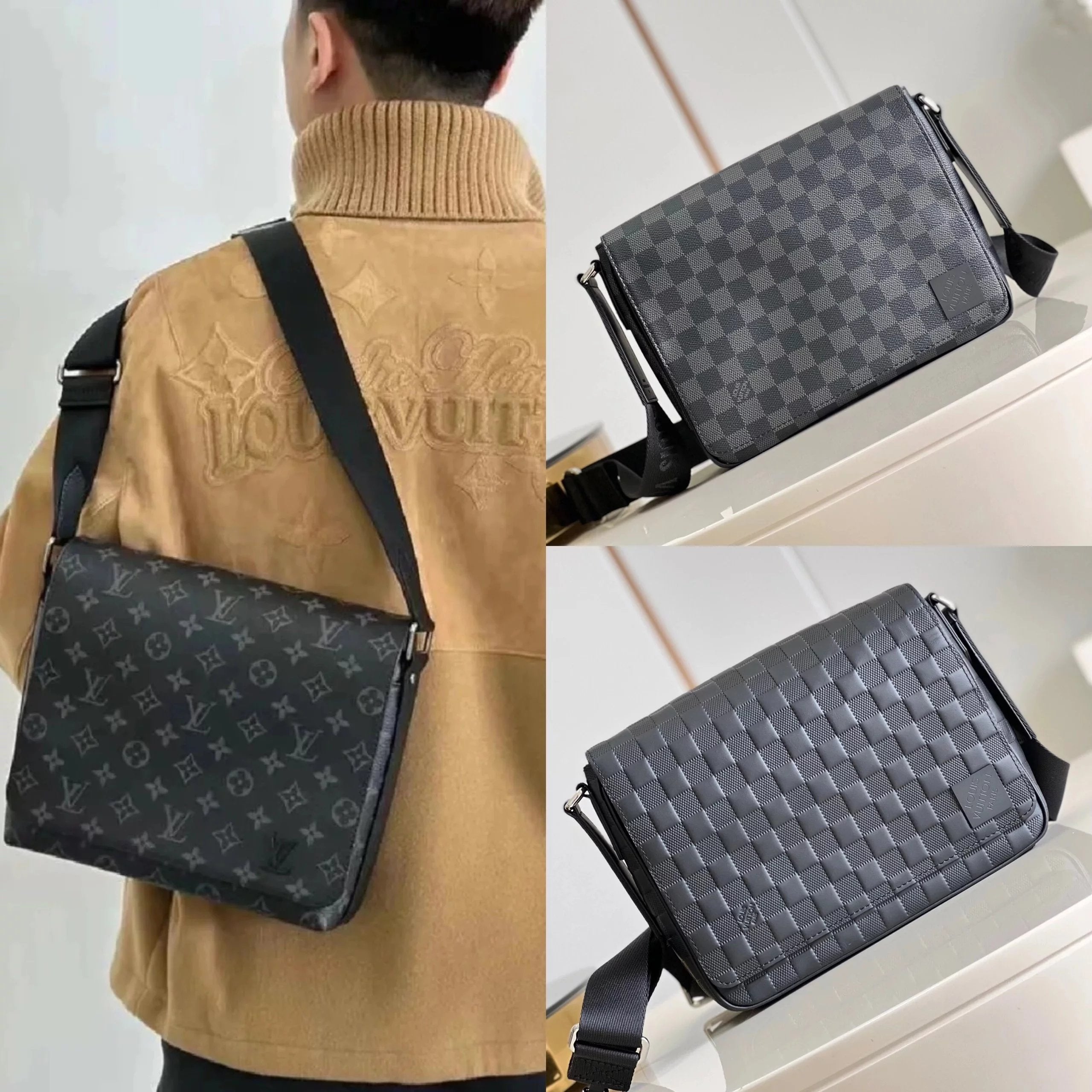 Louis Vuitton LV Men's Bag Top version Produced by the Old Factory Master2022New District Small Size Men's Messenger Men's Bag Small Bag Imported Calfskin Pressed Black Plaid46255Crossbody Shoulder Bag42710Messenger Bag for Men