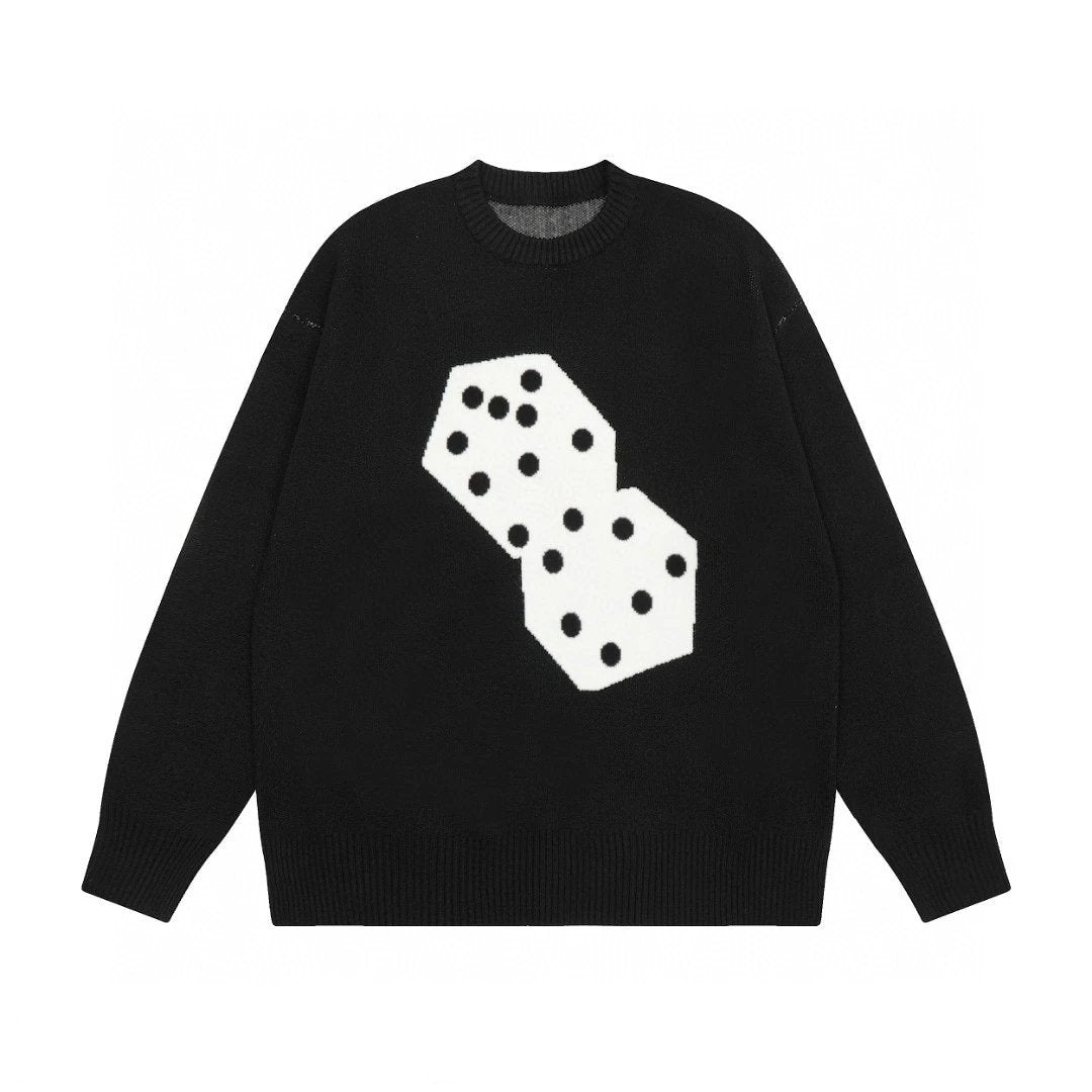 Stussy Sweater Top Version Dice Counter Same Style Men's and Women's Autumn and Winter New round Neck Cashmere Sweater Sweater Trendy Sweater