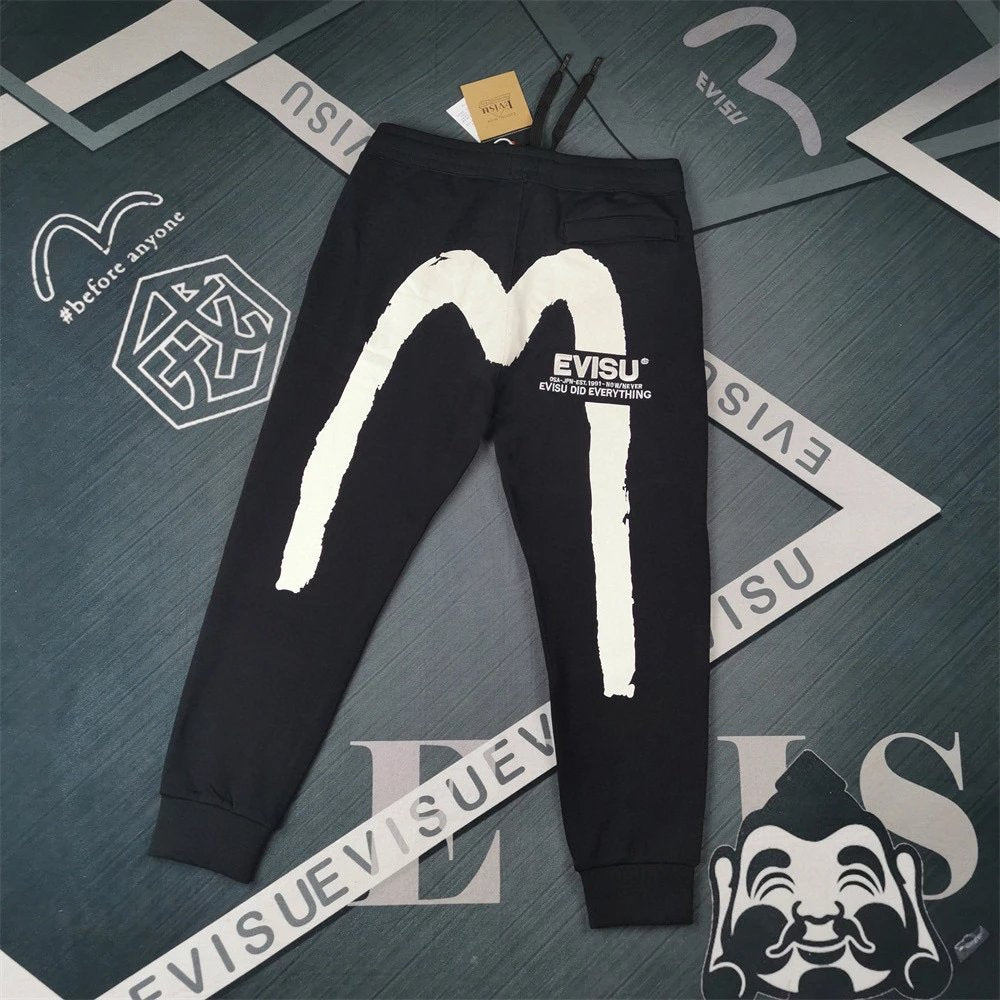 Evisu Sweatpants Top Version Counter Same Style Cotton Sweat Pants Same Style for Men and Women Loose Fashion Brand2024Versatile Casual Pants Sports Trousers