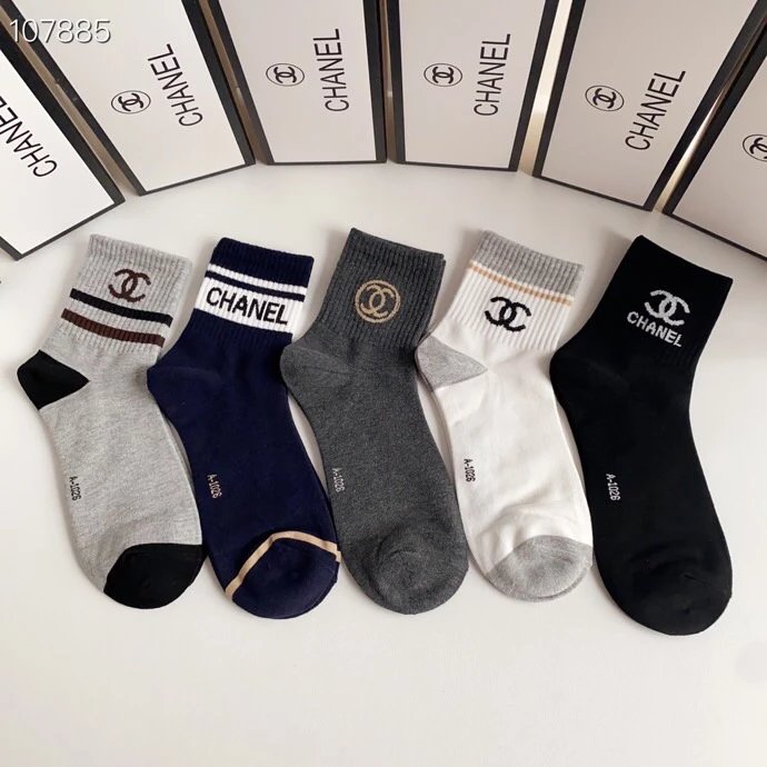 Chanel Sock New Classic Mid-Length Bunching Socks Socks！Five Pairs Per Box，Counter Synchronous Tube Socks