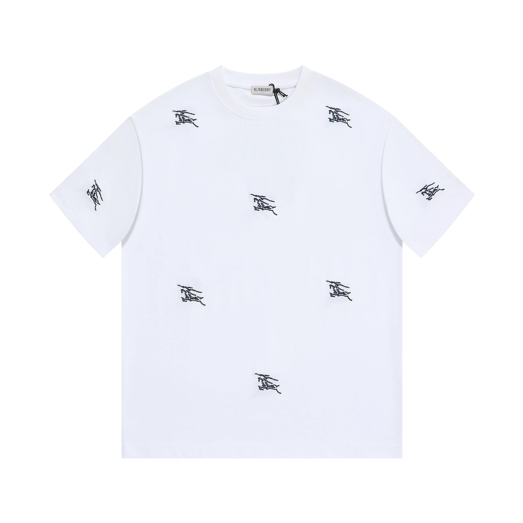 Burberry T-shirt Allover Embroidery logo round Neck Short Sleeve25ss New Pure Cotton Unisex Style T Casual T-Shirt Base Layer Shirt OS Loose Fit Half Sleeve Top Plus Size