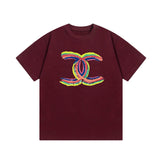 Chanel T-shirt Rainbow Letter Direct Print logo round Neck Short Sleeve25ss New Pure Cotton Unisex Style T T-shirt OS Loose Fit Base Shirt Top Half Sleeve T-Shirt