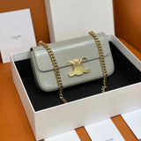 Celine women's bag Top version 【Original Leather】2022Spring and Summer New Triomphe Short Chain Small Size Arc De Triomphe Underarm Bag Cowhide Genuine Leather Bag Handbag Square Bag Women's Bag Underarm Bag Clutch Mini Chain Bag197993