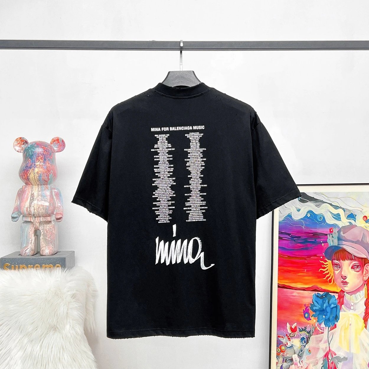 Balenciaga T-shirt Joint Name Mina Portrait Direct Print Vintage logo round Neck Short Sleeve25ss New Pure Cotton Unisex Style T T-shirt OS Loose Fit Base Shirt Top Half Sleeve T-Shirt