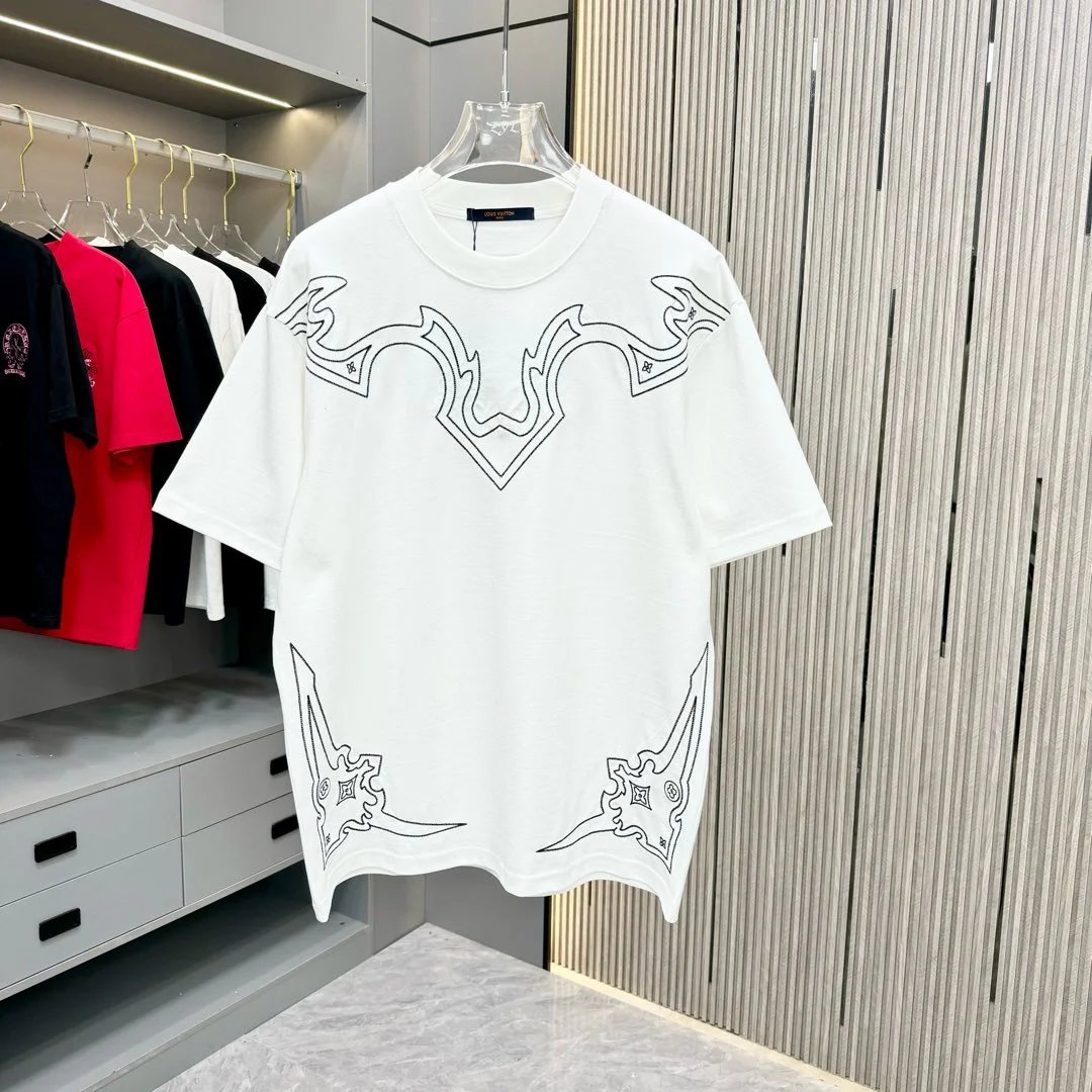 Louis Vuitton LV T-shirt Chest Embroidery Craft with Thousands of Needles logo round Neck Short Sleeve25ss New pure cotton T Unisex T-Shirt OS Drop Shoulder Loose Fit Base Shirt Top T-Shirt Short Sleeve