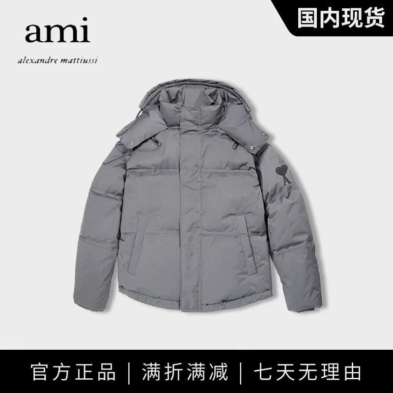 Ami Down jacket Top Version down Jacket Short Thickened Men's and Women's Loose Trendy Coat Winter White Duck down