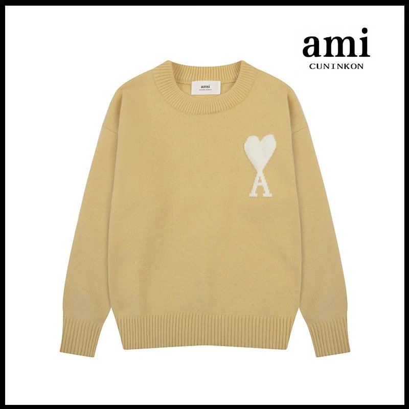 Ami Sweater Knitwear Classic round Neck Big Heart Jacquard Pullover Sweater Loose and Idle Sense Casual Couple Outfit-CY