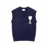 Ami Sweater Top Version Autumn and Winter New Red Heart Letter Collar Sleeveless Sweater Vest Men and Women Same Style