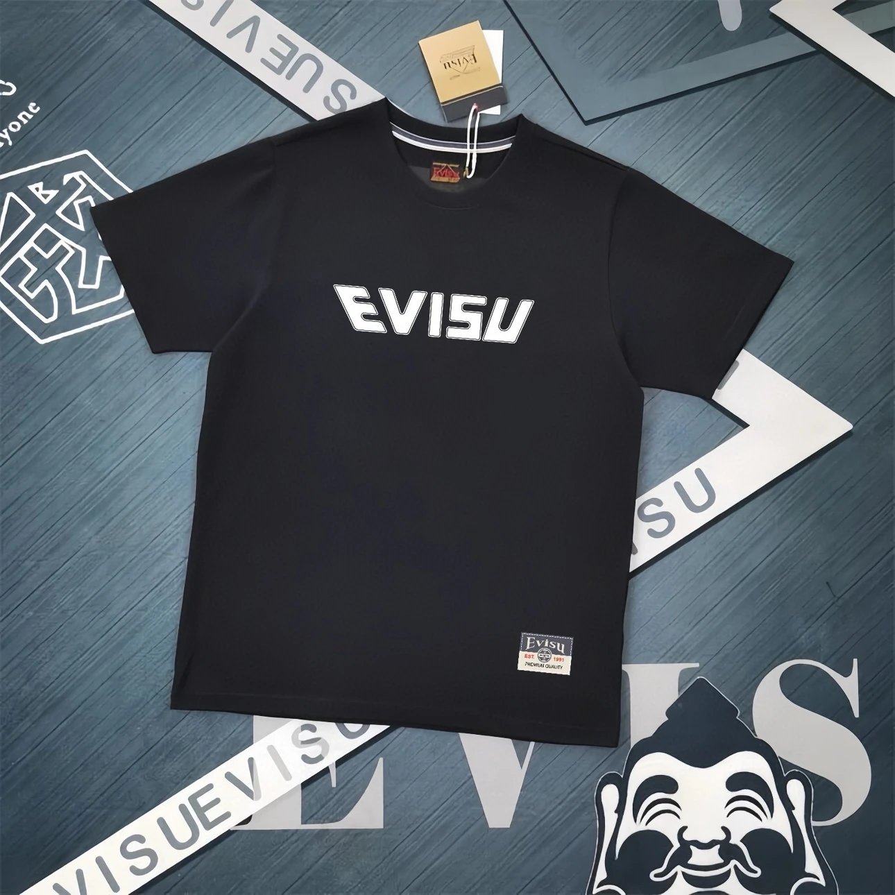 Evisu T-shirt Top Version Counter Same Style Cotton Short Sleeve T T-shirt Men's and Women's Loose Summer Base Casual Half Sleeve