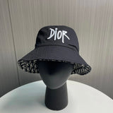 Dior Hat Reversible Embroidery logo Fisherman Hat Casual Sun Protection Plain Face Covering Sunshade Outdoor UV Protection Versatile Flat Top Bucket Hat