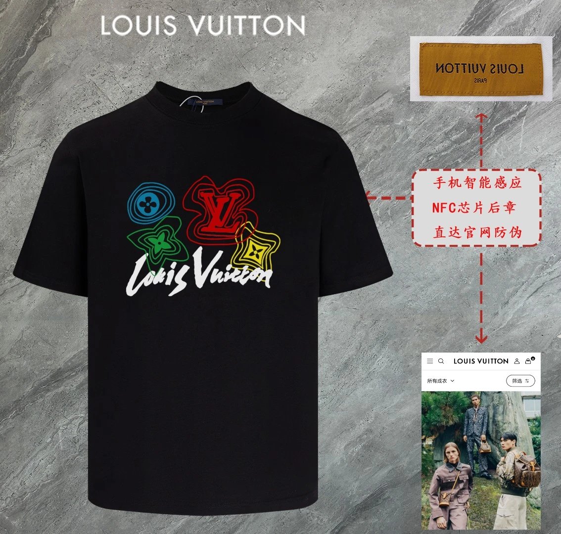 Louis Vuitton LV T-shirt Chest Brand Pattern Print logo round Neck Short Sleeve25ss New Pure Cotton Unisex Style T Casual T-Shirt Base Layer Shirt OS Loose Fit Half Sleeve Top Plus Size
