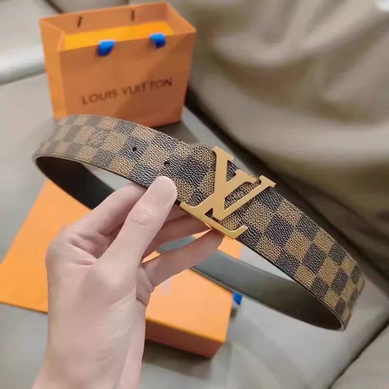 Louis Vuitton LV Belt Leather Belt Men's Genuine Leather High-End Luxury Letter Buckle Pant Belt with Presbyopic Business Leisure Famous Brand Luxury Belt