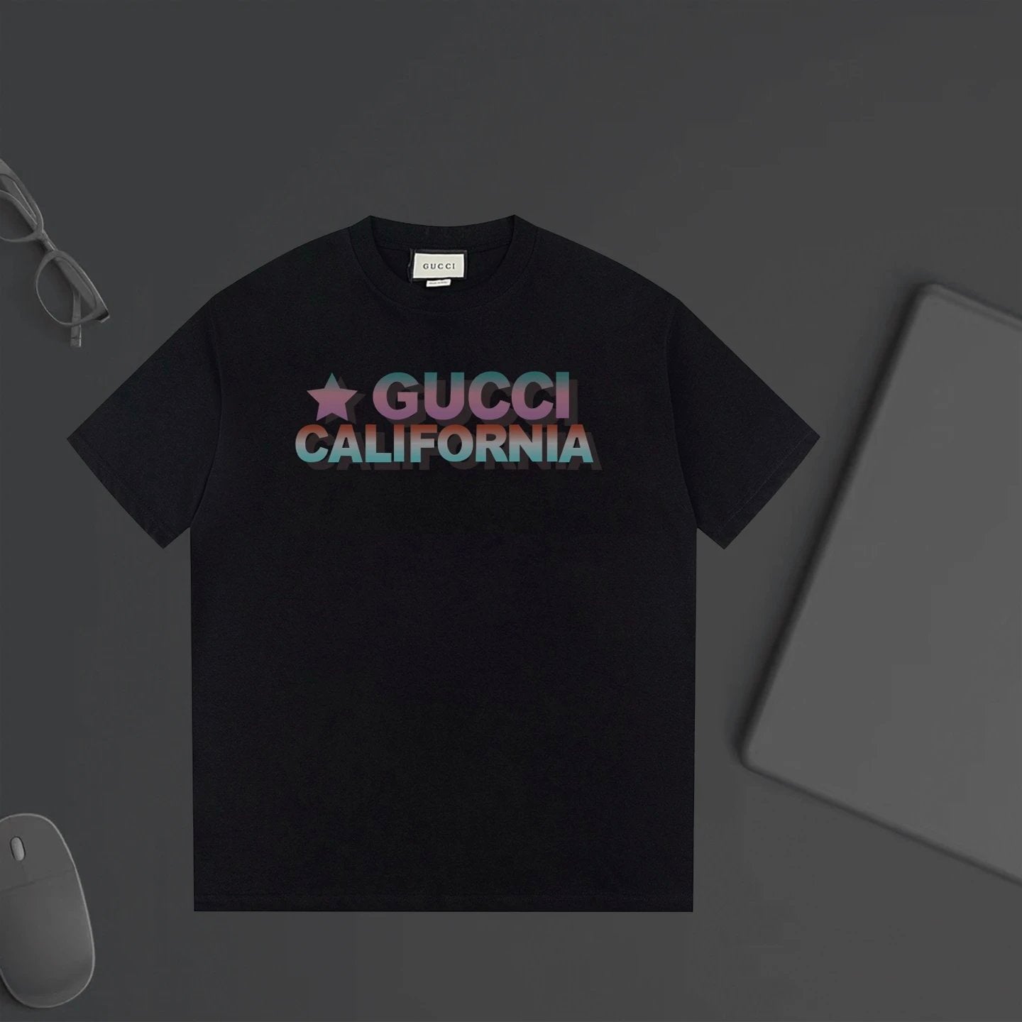 Gucci T-shirt Chest Letter Shadow Print logo round Neck Short Sleeve25ss New pure cotton T Unisex T-Shirt OS Drop Shoulder Loose Fit Base Shirt Top T-Shirt Short Sleeve