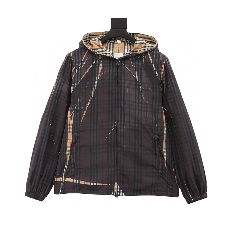 Burberry Jackets Sliced Plaid Hooded Jacket for Men and Women