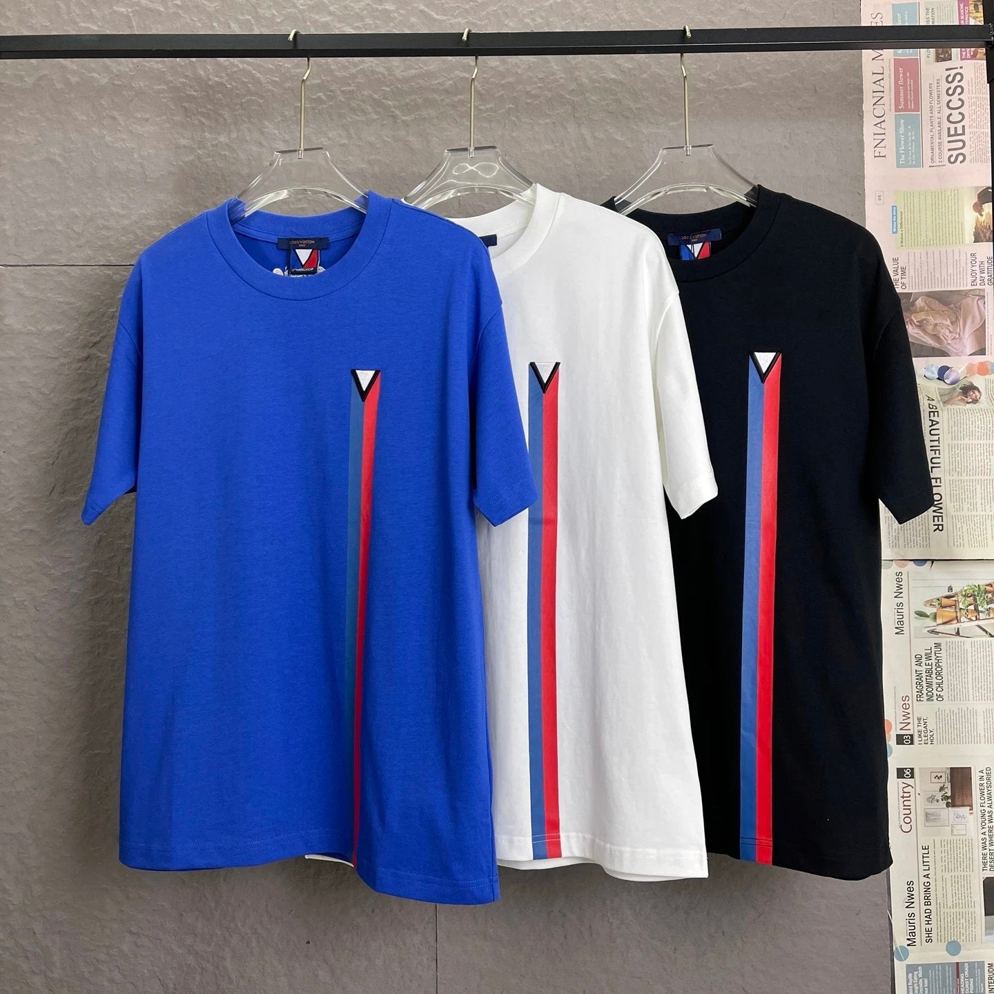 Louis Vuitton LV T-shirt Chest America's Cup Color Block Striped Embroidery logo round Neck Short Sleeve25ss New Pure Cotton Unisex Style T Casual T-Shirt Base Layer Shirt OS Loose Fit Half Sleeve Top Plus Size