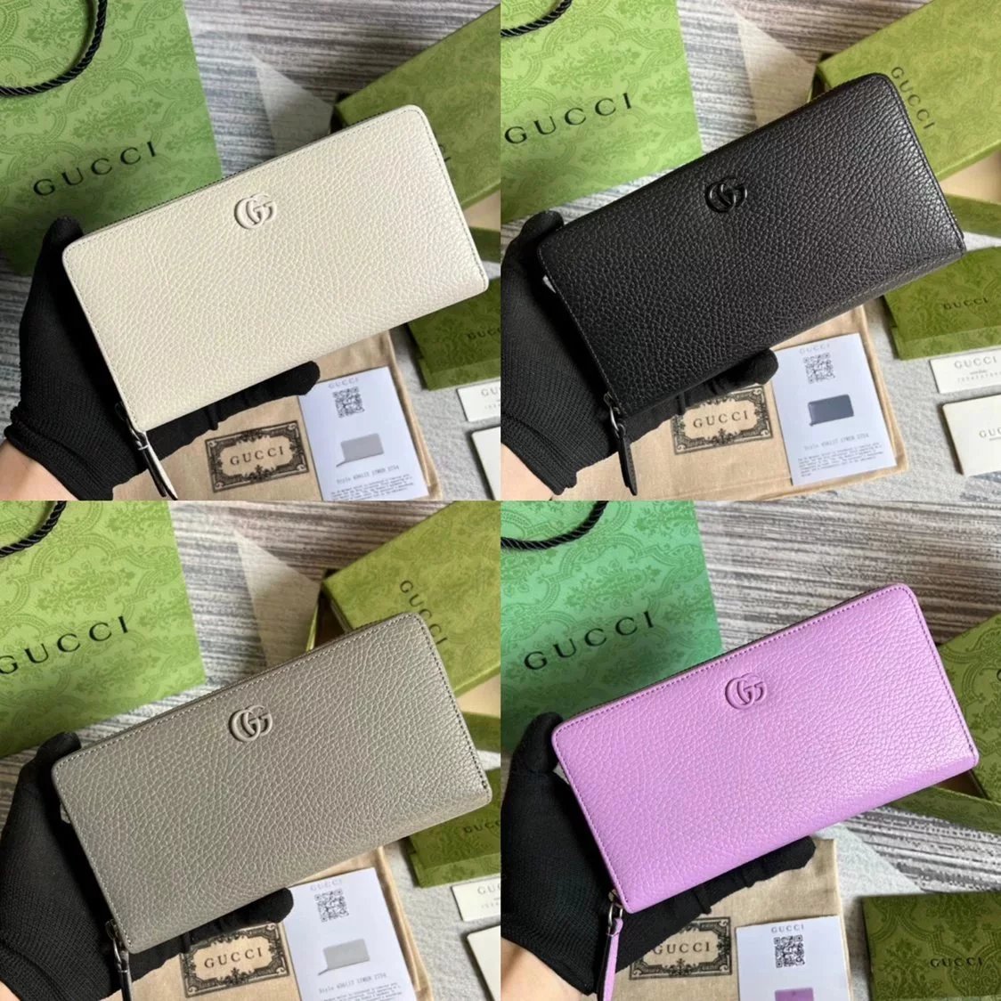 Gucci Wallet Top version 【Original Leather】2022New Wallet Gucci New Ma Meng Wallet Marmont Series Zipper Long Purse Full Leather Leather Wallet Long Purse Briefcase Handbag New Color Purple456117