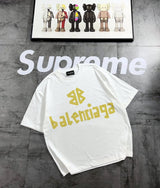 Balenciaga T-shirt Vintage Print on the Chest logo round Neck Short Sleeve25ss New Pure Cotton Unisex Style T T-shirt OS Loose Fit Base Shirt Top Half Sleeve T-Shirt