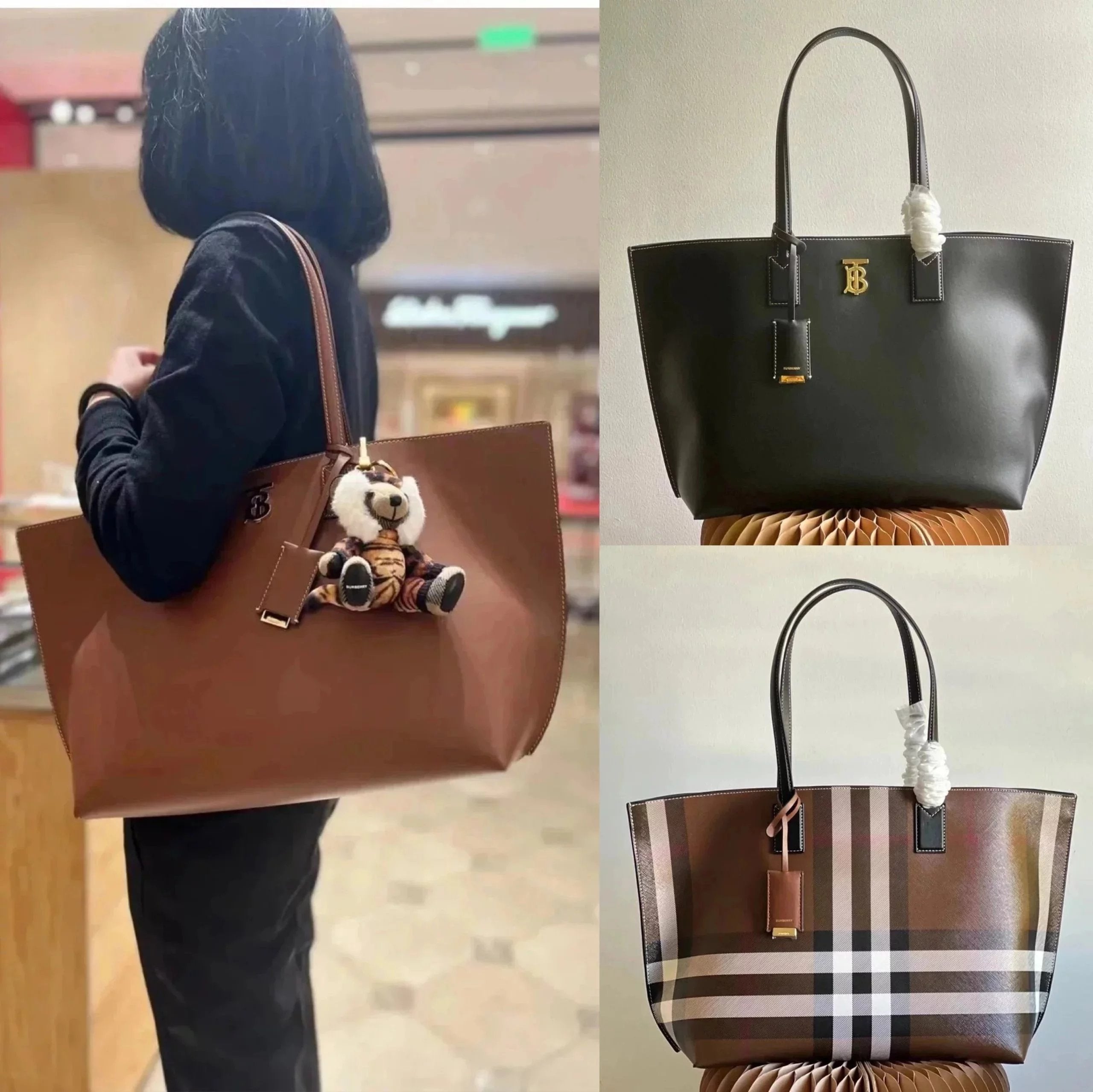 Burberry Women's Bag Top version 【Original Leather】2022New Women's Tote TB Logo Cowhide Shopping Bag Vegetable Basket Bag Backpack Large Shopping Bag Mummy Bag Large Capacity Women's Bag