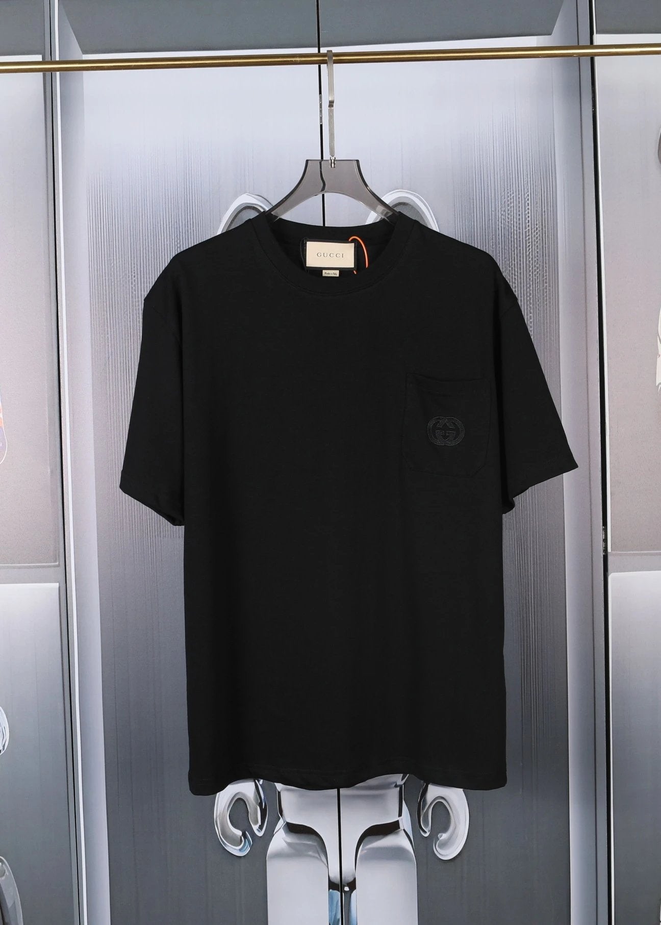 Gucci T-shirt Pocket Logo logo Embroidered Crew Neck Short Sleeve25ss New Pure Cotton Unisex Style T T-shirt OS Loose Fit Base Shirt Short Sleeve Top T-Shirt