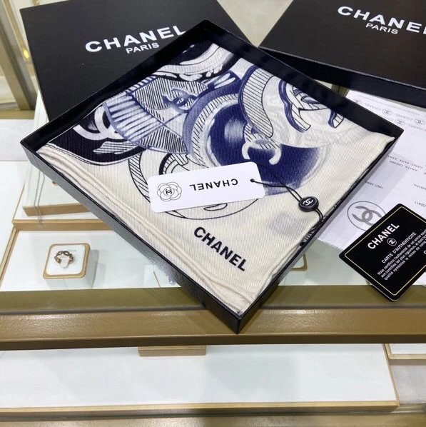 Chanel Scarf New【Badge Print Cashmere90】Double-Sided Same-Color Printed Cashmere Square Scarf Pure Cashmere Baby Feels Comfortable to Fly