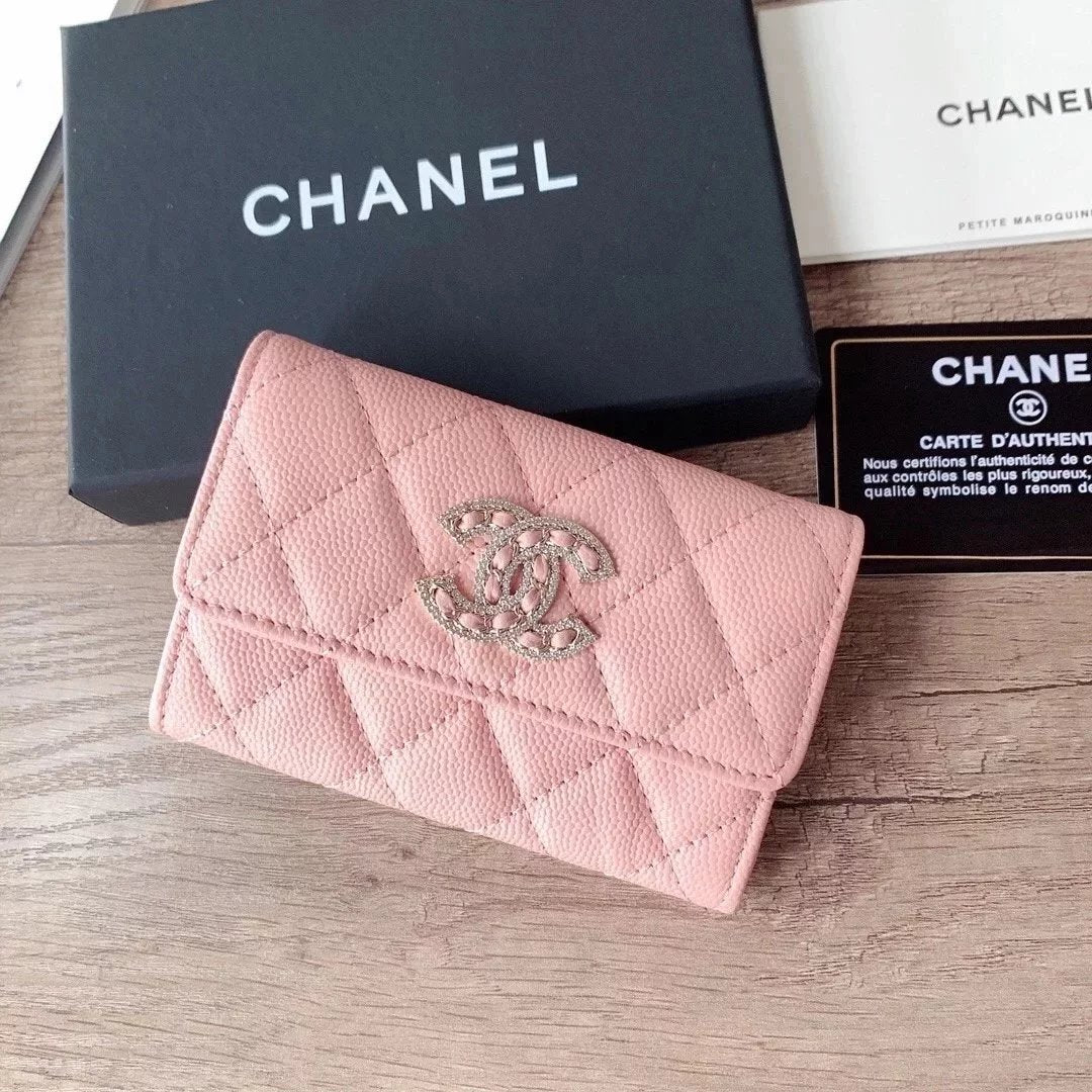 Chanel Wallet Top version 【Original Leather】Small2022s New Wallet with Diamond Cowhide Caviar Card Holder Coin Purse Women's Short Wallet Wallet Double c Diamond logoAP2735