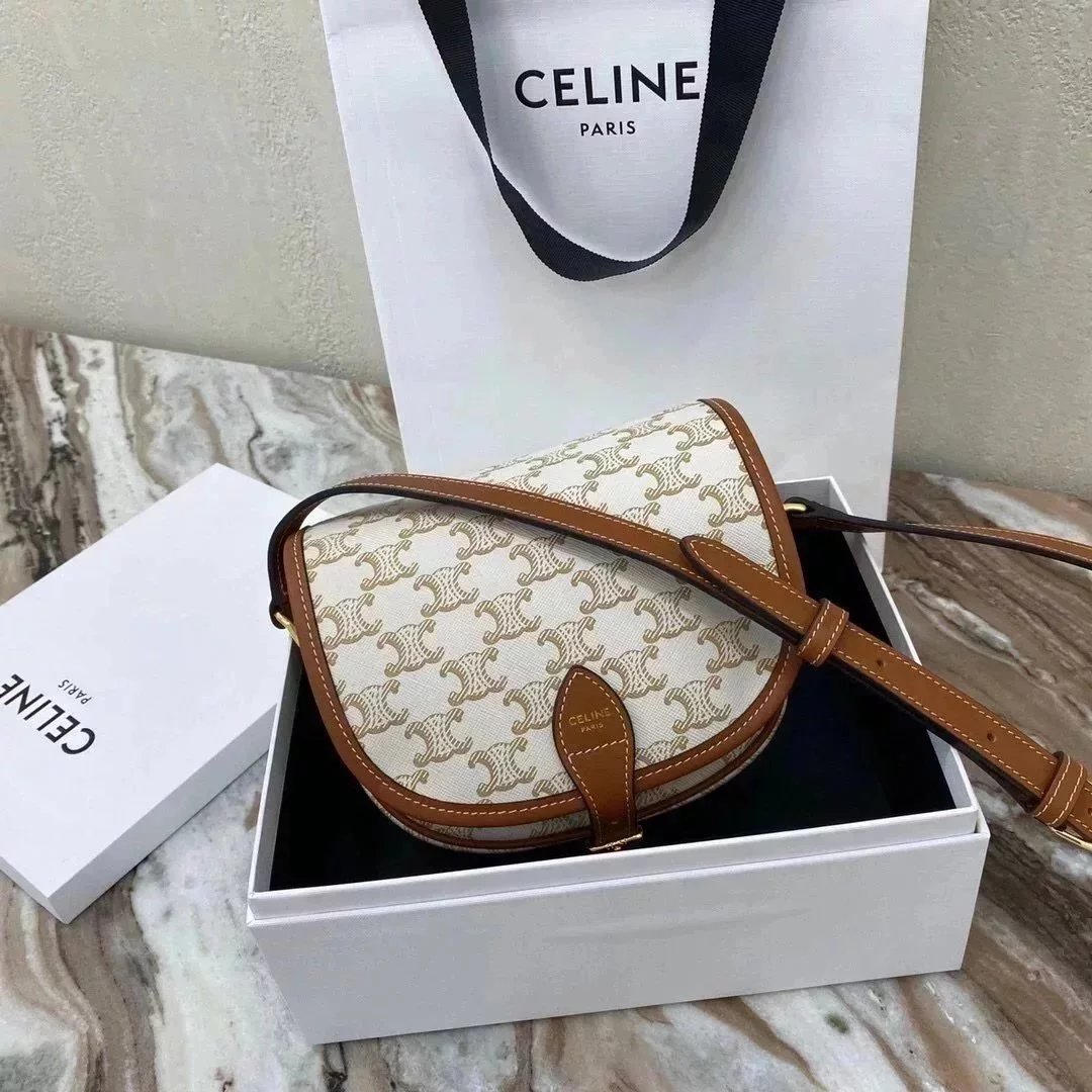 Celine women's bag Top version 【Kowloon Leather Edition】2021Spring and Summer New FOLCOTRIOMPHE191502Saddle Bag Crossbody Bag Shoulder Bag Women's Bag
