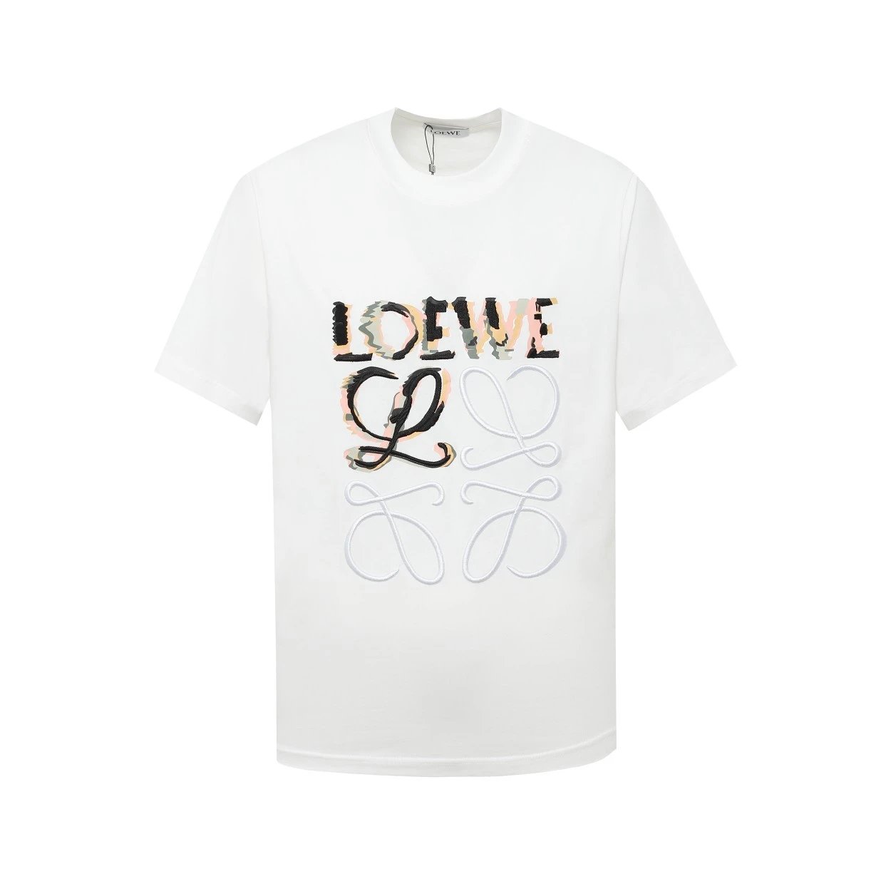 LOEWE T-shirt 25ss Graffiti Embroidery Crew Neck Short Sleeve Pure Cotton T T-shirt OS Loose Fit Unisex Summer New Casual Base Shirt Simple T-Shirt