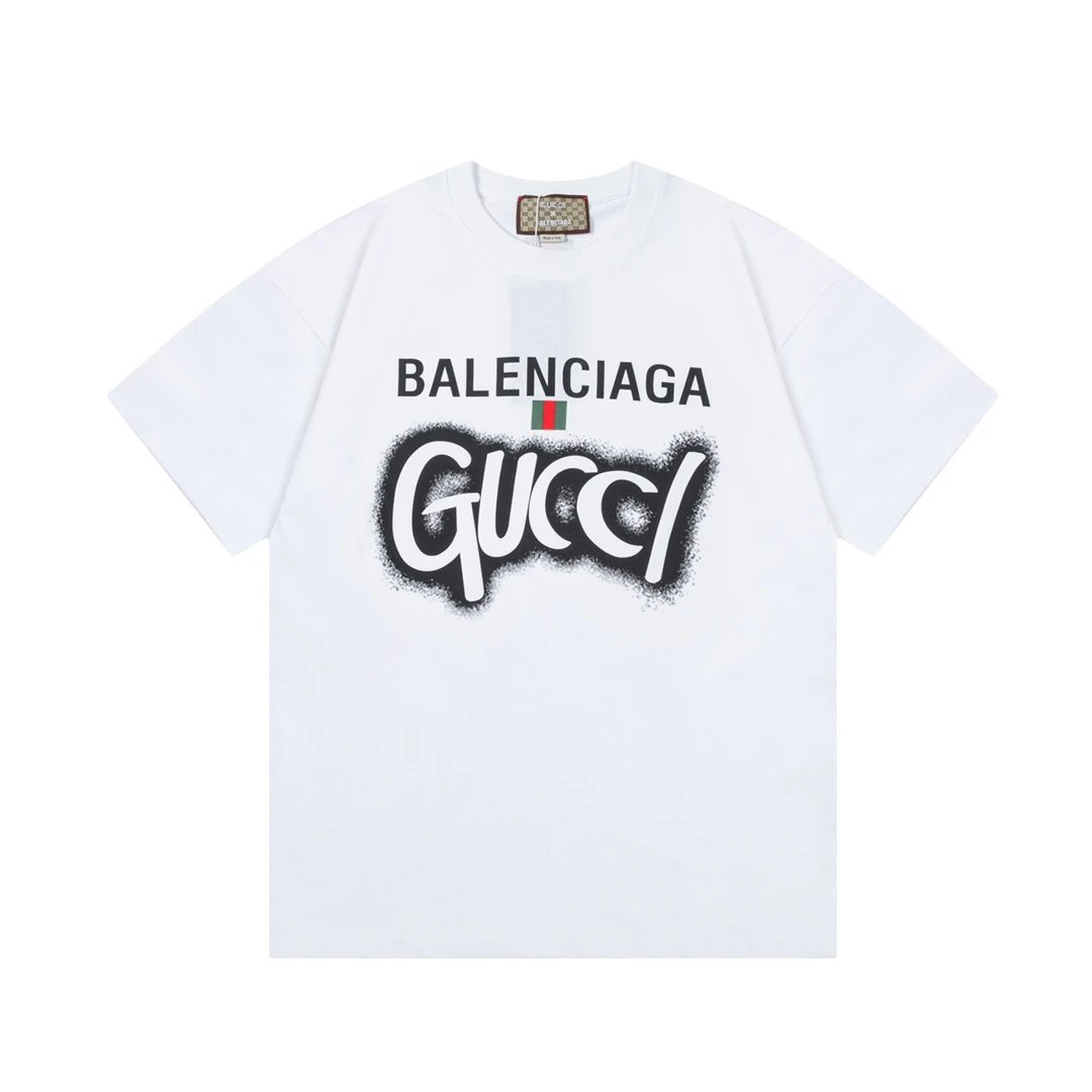 Balenciaga T-shirt Chest Letter Print logo round Neck Short Sleeve25ss New Pure Cotton Unisex Style T Casual T-Shirt Base Layer Shirt OS Loose Fit Half Sleeve Top Plus Size