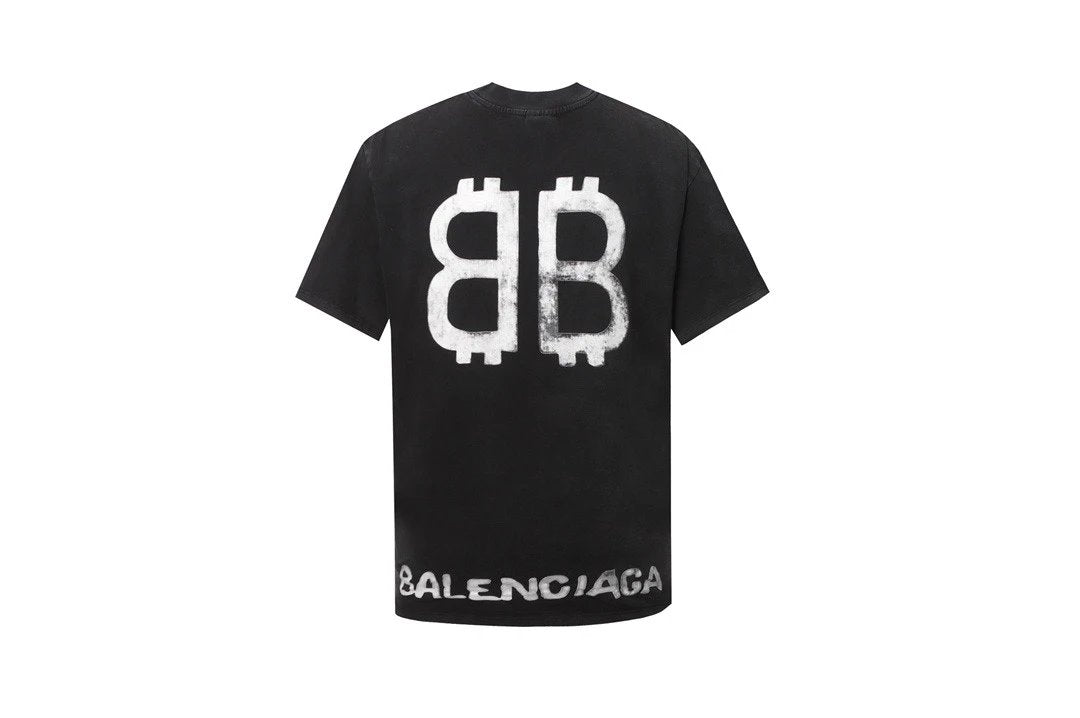 Balenciaga T-shirt Double B Vintage Painted Crew Neck Short Sleeve Pure Cotton T T-shirt ins Unisex Summer New Casual Base Shirt Simple T-Shirt