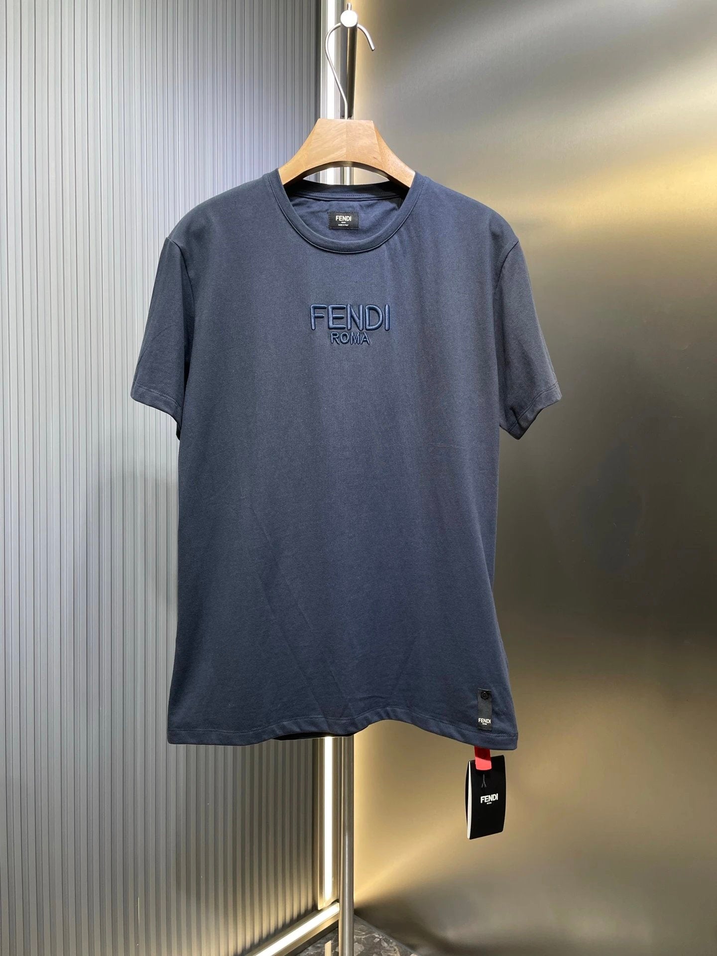 FENDI T-shirt Chest Letter Embroidery logo round Neck Short Sleeve25ss New Pure Cotton Unisex Style T Casual T-Shirt Base Layer Shirt OS Loose Fit Half Sleeve Top Plus Size