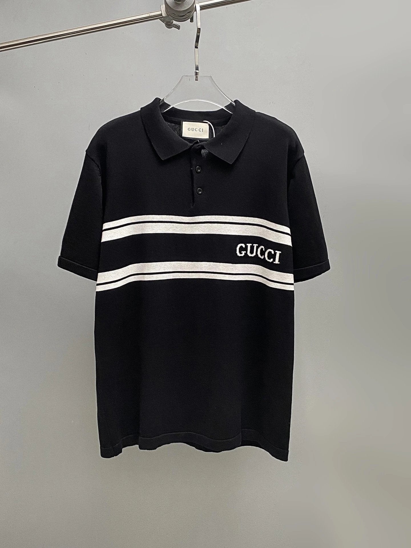 Gucci T-shirt Striped Knit Sweater POLO Shirt Lapel Short Sleeve25ss New Unisex Summer Short Sleeve OS Loose T Business Half Sleeve Shirt Plus Size T-Shirt