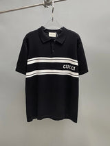 Gucci T-shirt Striped Knit Sweater POLO Shirt Lapel Short Sleeve25ss New Unisex Summer Short Sleeve OS Loose T Business Half Sleeve Shirt Plus Size T-Shirt