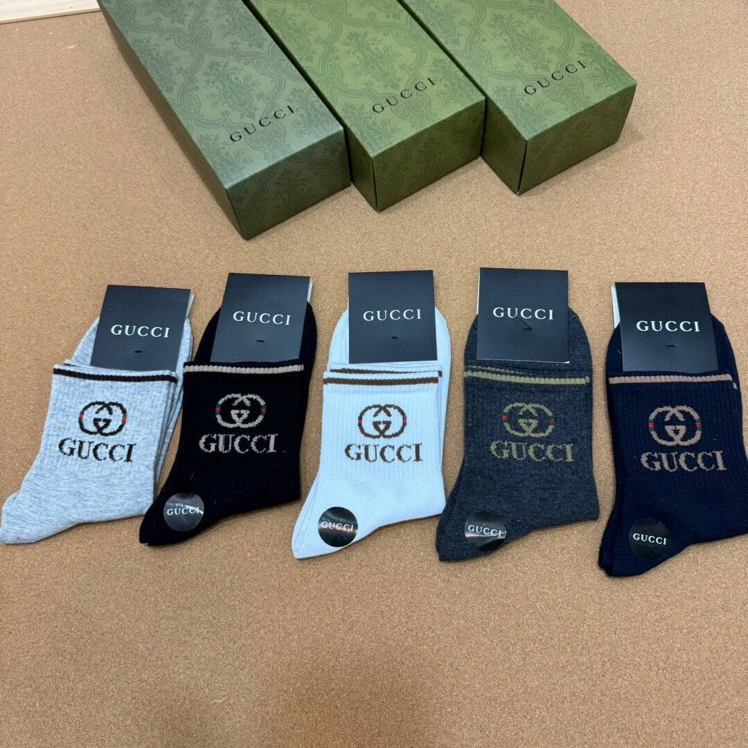 Gucci Sock 【Five Pairs Per Box】Classic Pair Glogo Mid-calf socks breathable and stylish25ss New Cotton Socks Spring Summer Autumn Sports Casual Versatile Business Thin Deodorant Sweat-Absorbing