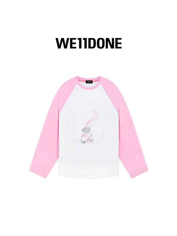 We11done Hoodie Top Version Neutral Men's and Women's Same Classic Teddy Bear Printed Raglan Long Sleeve T T-shirt