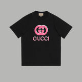 Gucci T-shirt Pink pair g Pattern Printing logo Round neck short-sleeve pure cotton T Unisex T-Shirt OS Loose Fit Base Shirt Casual Simple T-Shirt