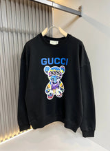 Gucci Hoodie Cartoon Bear Print Logo Round Neck Sweatshirt Casual Loose Fit Versatile Pure Cotton Pullover Sportswear os Versatile Inner Layer Top Unisex24ss Autumn and Winter New Products