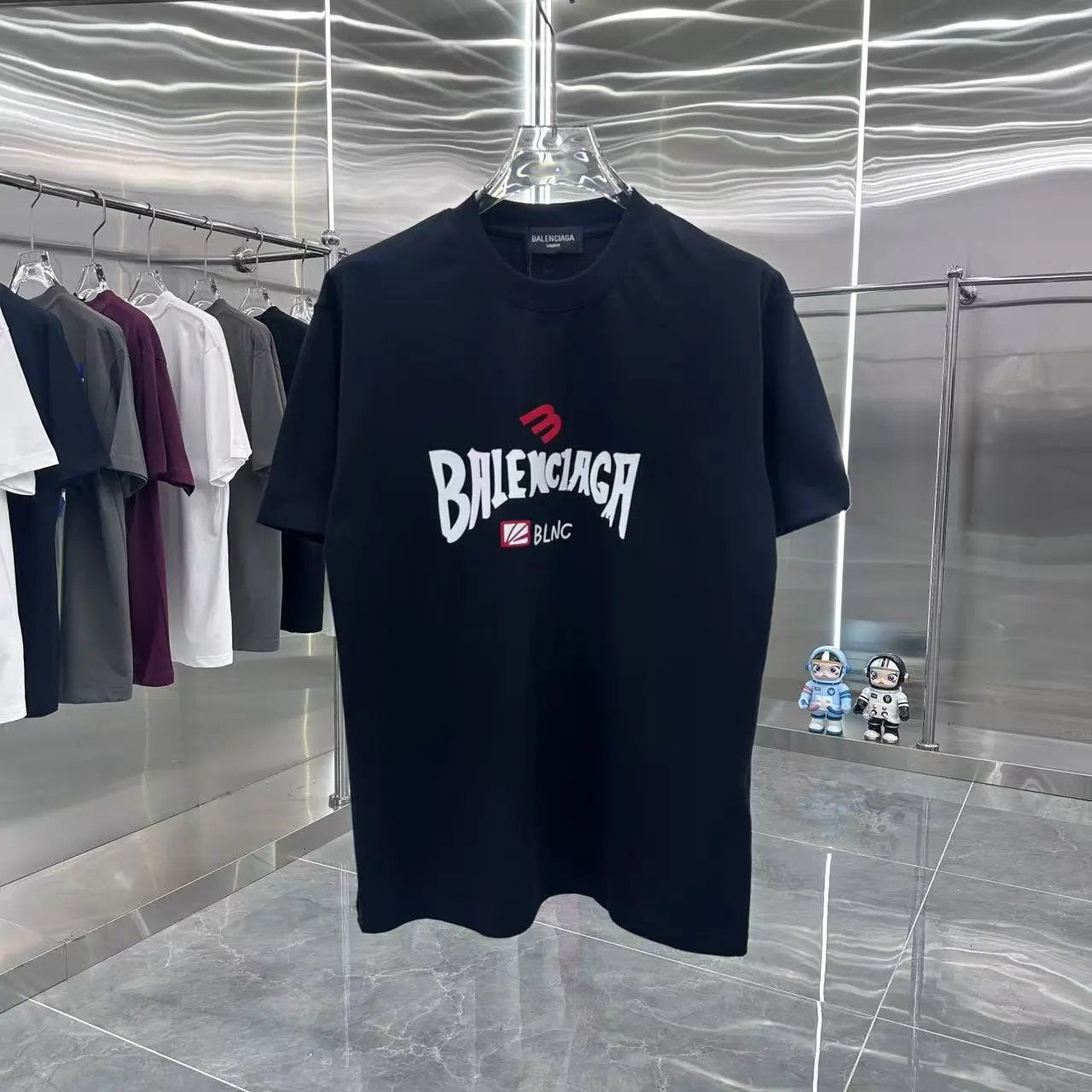Balenciaga T-shirt Front Flocking Print logo round Neck Short Sleeve25ss New pure cotton T Unisex T-Shirt OS Drop Shoulder Loose Fit Base Shirt Top T-Shirt Short Sleeve