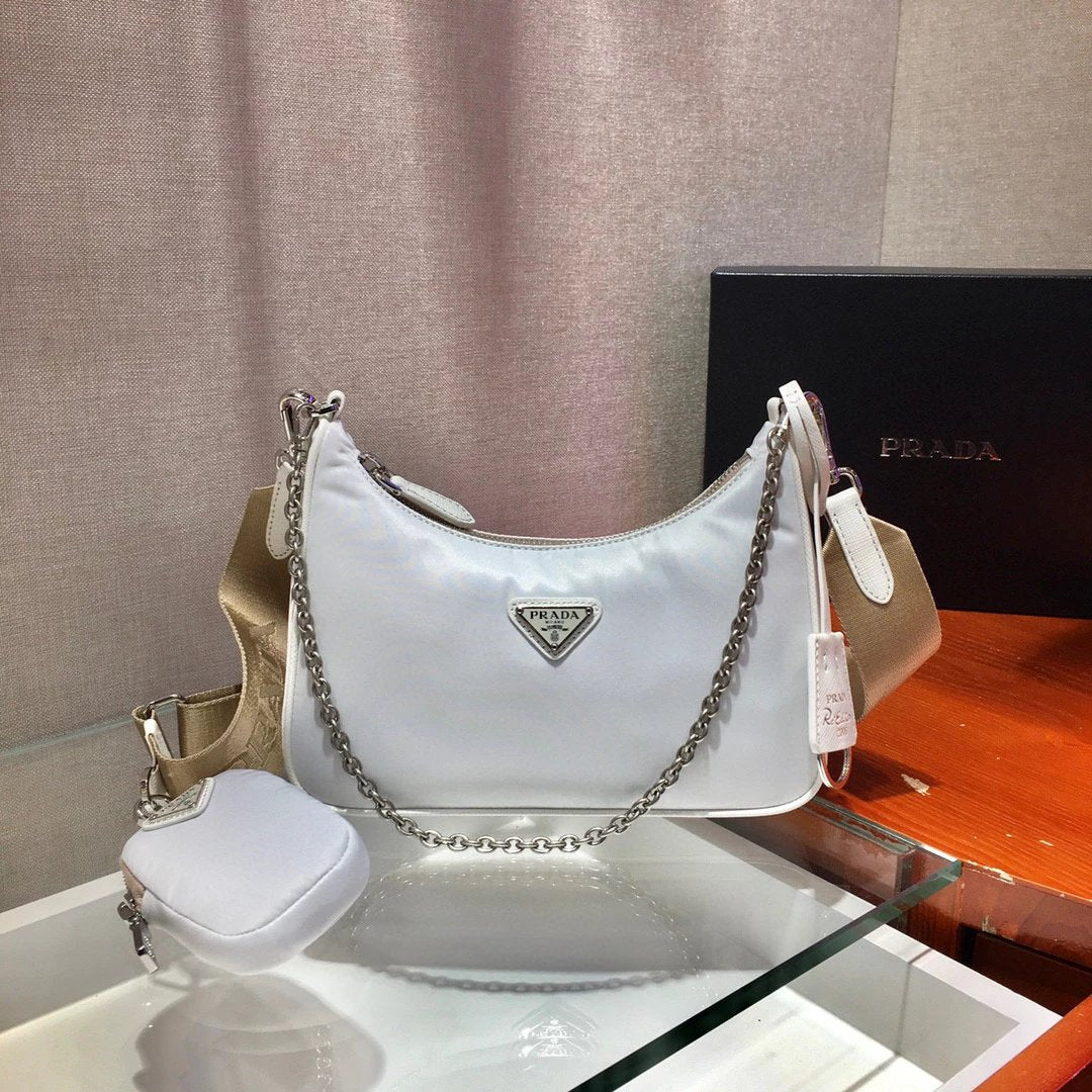 PRADA Bag Top version Original Order2020Re-Edition Autumn and Winter New Three-in-One Nylon Shoulder Girdle Hobo Nylon Shoulder Bag Underarm Bag Handbag Women's Bag1BH204