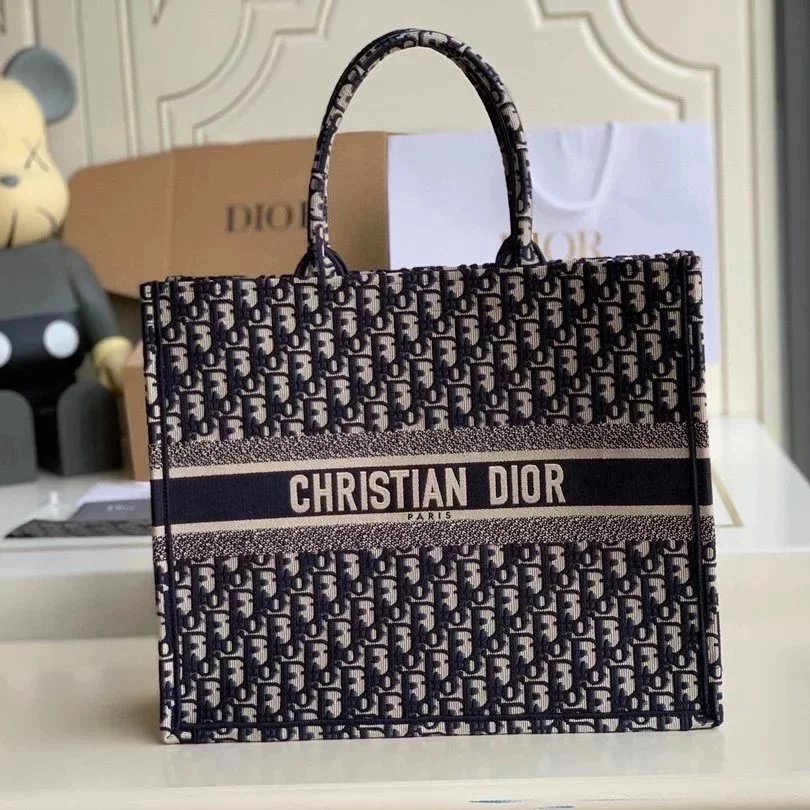 Dior Women's Bag Top version Same Style as Stars2023New Product BookTotemini Tote Bag Houndstooth Mini Small Sized Large Canvas Embroidered Shopping Bag Handbag Shoulder Bag Women's Bag