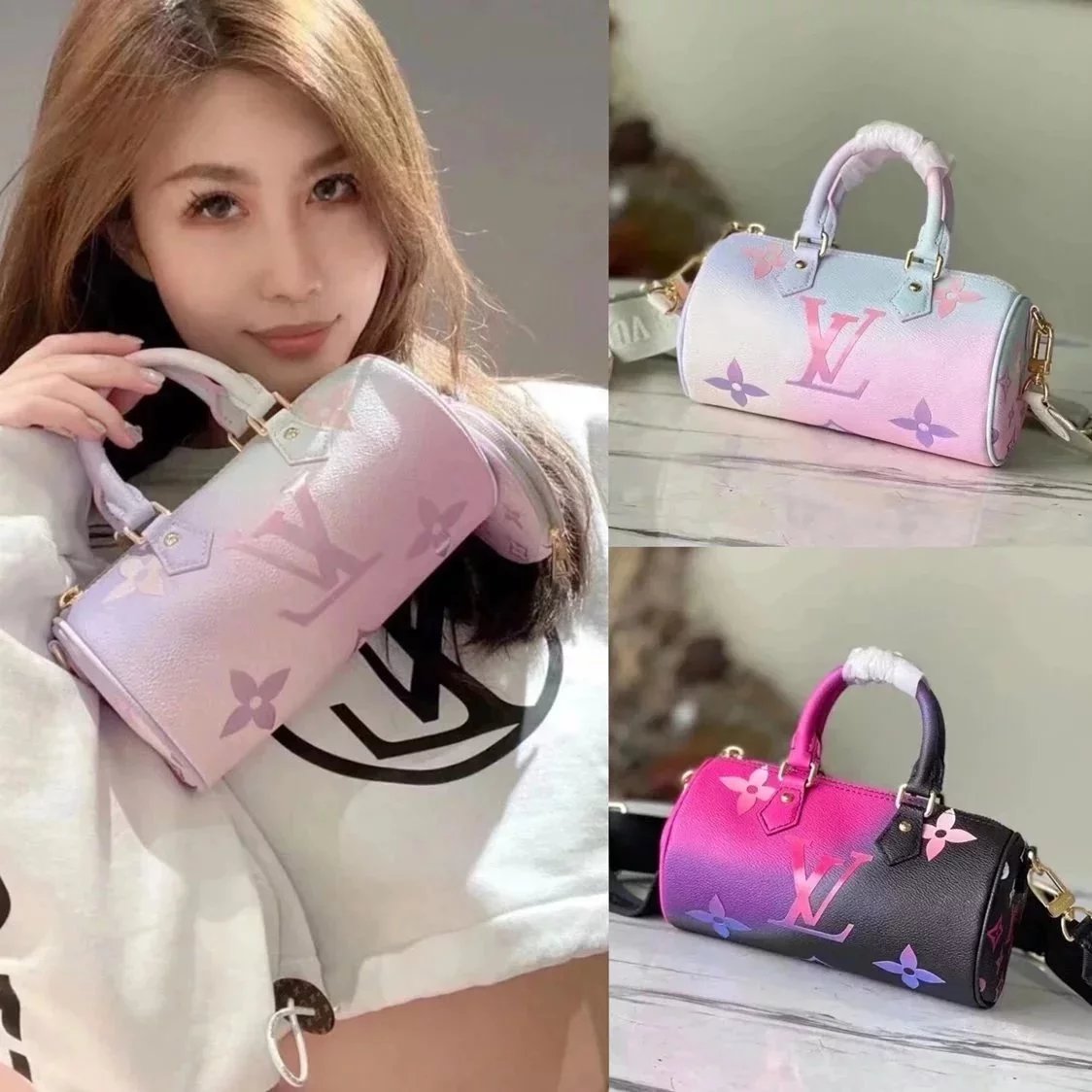 Louis Vuitton LV Women's Bag Top version Original Factory2022New Gradient Color Papillon PapillonBB Full Leather Pillow Bag Women's Shoulder Messenger Handbag Coin Purse M46078M59860
