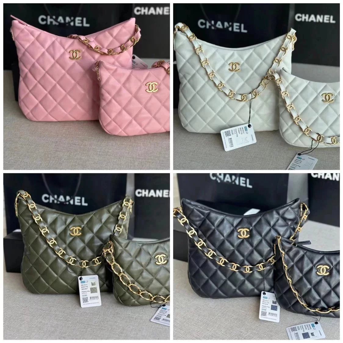 Chanel Women's Bag Top version 【Original Leather High Version】New Women's Bag2022Autumn and Winter New hobo Hippie Underarm Bag Sheepskin and Gold Gilding Hardware Accessories Large Capacity Bag Double c Chain Bag Home New Underarm Bag hobo Package Hippie