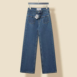 LOEWE Jeans Adhesive Press logo Straight Washed Blue Jeans Autumn Winter New Unisex Loose Casual Wide Leg High Waist Pants