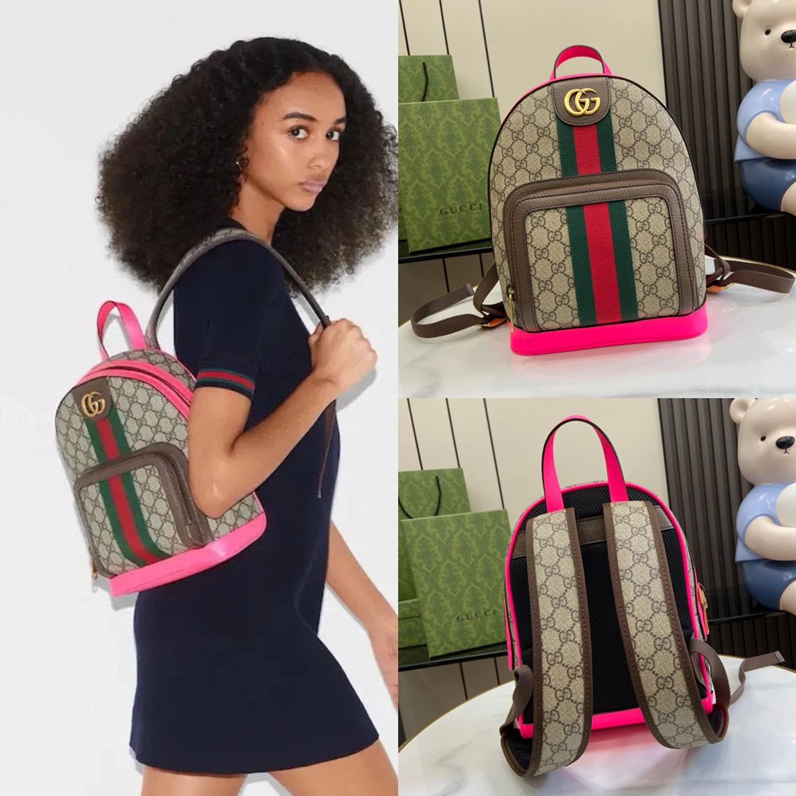 Gucci Backpack Top version 【Highest Version Original Leather】2024New Backpack Ophidia Series Small Size Backpack Purplish Red Brown Stitching New Women's Backpack Women's Backpack Shoulder Bag Sports Bag Travel Bag22cm Model：547965