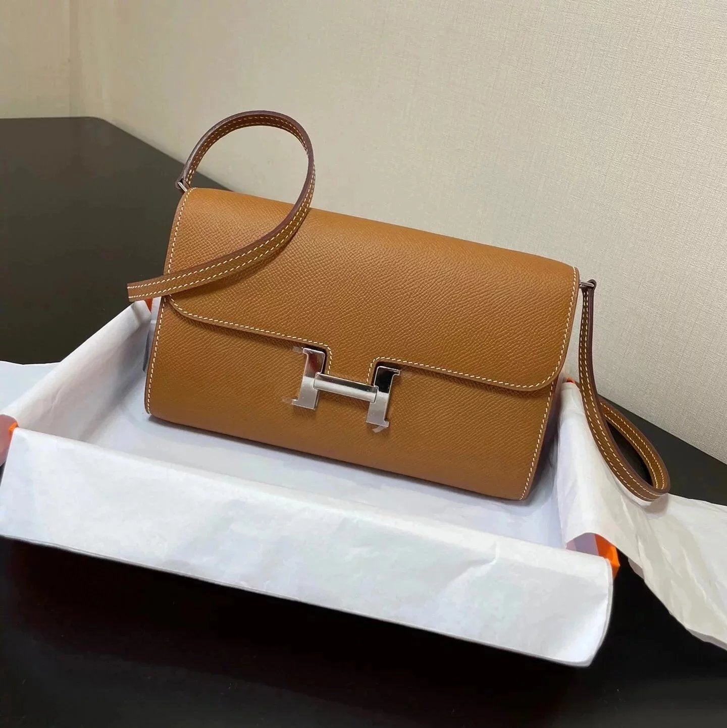 Hermes women's bag Top version New Kangkang Women's Bag epsom Leather Palm Print ConstanceToGoWoc Shoulder Crossbody Handbag Clutch Long Long Purse Wallet Dinner Bag