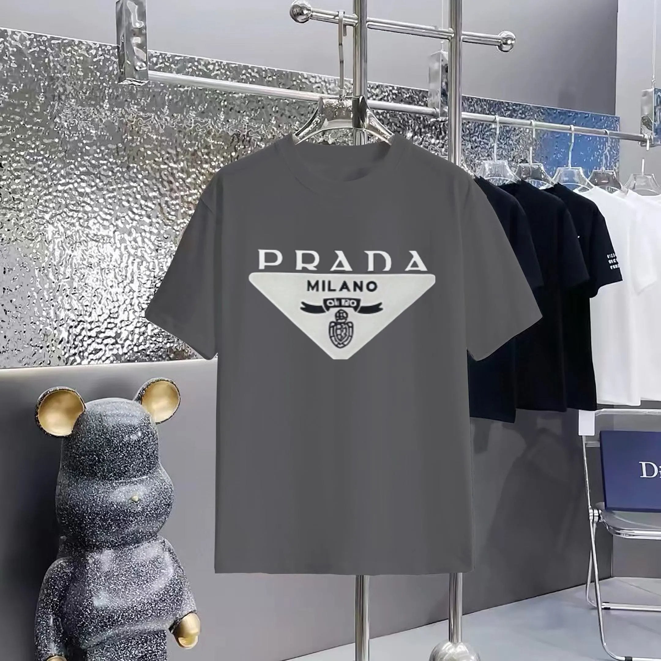 PRADA T-shirt Brand Logo and Triangle Print on Chest logo round Neck Short Sleeve25ss New Pure Cotton Unisex Style T T-shirt OS Loose Fit Base Shirt Top Half Sleeve T-Shirt
